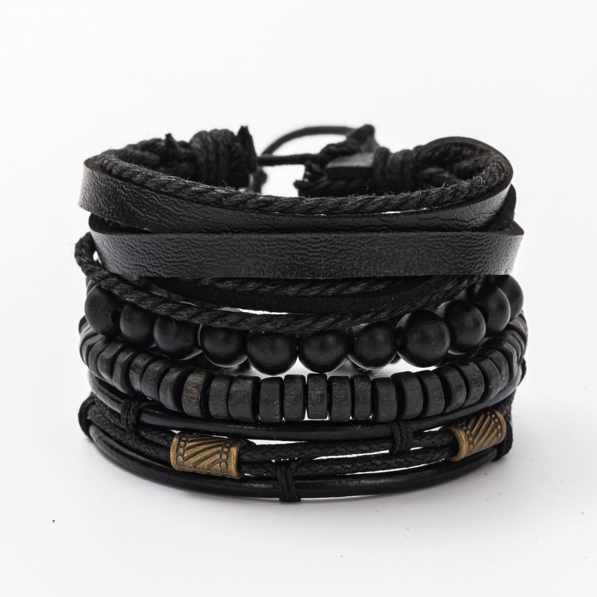 Men's Fashion Combination Leather Artistic Retro Wooden Bracelets
