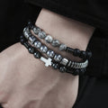 Men's Beaded Suit Map Stone Haematite Cross Bracelets
