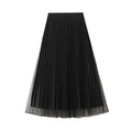 Women Autumn Mid Length Elastic Waist Mesh Skirt Reverse High Waist Slimming Pleated Skirt