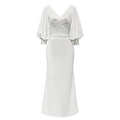 Dress Summer Simple White V Collar Short Puff Sleeve Slim Fit Cocktail Dress