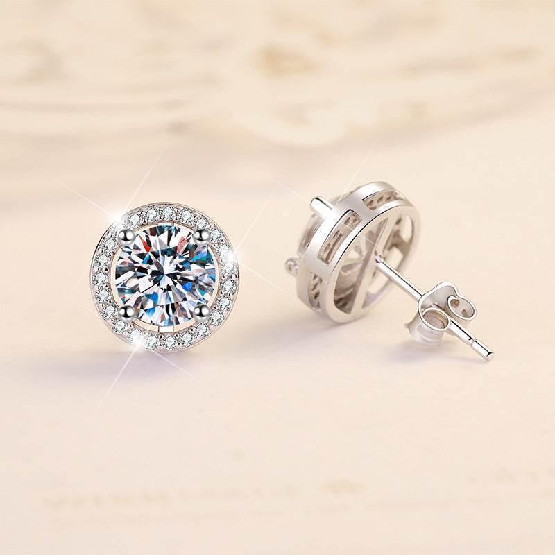 S925 Multicolor Moissanite Halo Stud Earrings, Sterling Silver 10 Color Round-Cut Certificated Moissanite Jewelry for Men & Women, Simple & Stylish Gift for Wedding, Birthday, Anniversary