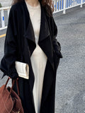 Chinese National below the Knee Trench Coat Women Mid Length Spring Drawstring Cotton Linen Coat