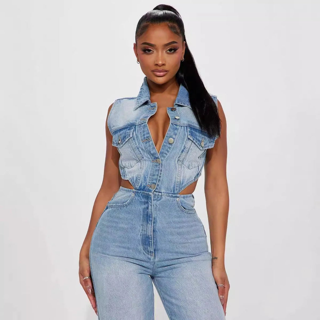 Denim Straight Leg Jumpsuit