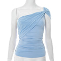 Women Clothing Summer Elegant Oblique Shoulder Twisted Mesh Stitching Tube Top