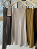 Acetate Satin Fishtail Skirt Women Simple Graceful Drooping Slimming Sheath A line Mid Length Skirt