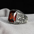 Men's Retro Exaggerated Ethnic Style Inlaid Square Ruby Punk Rings
