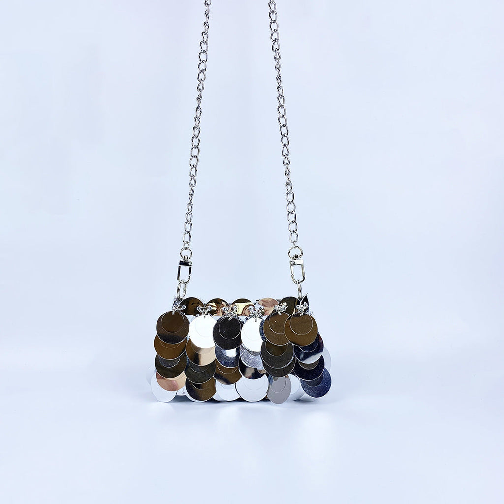 Autumn Special Interest Design Unique Women Dinner Sequined Metal Chain Shoulder Dual Use Bag