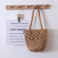 Artistic Simple Cotton Thread Shoulder Woven Bag Summer Niche Hollow Out Cutout Straw Bag Portable Women Bag Vacation Beach Bag