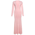 Fall Women Clothing Solid Color Slim Fit Slimming Deep V Plunge neck Sexy Sheath Long Sleeve Dress Women