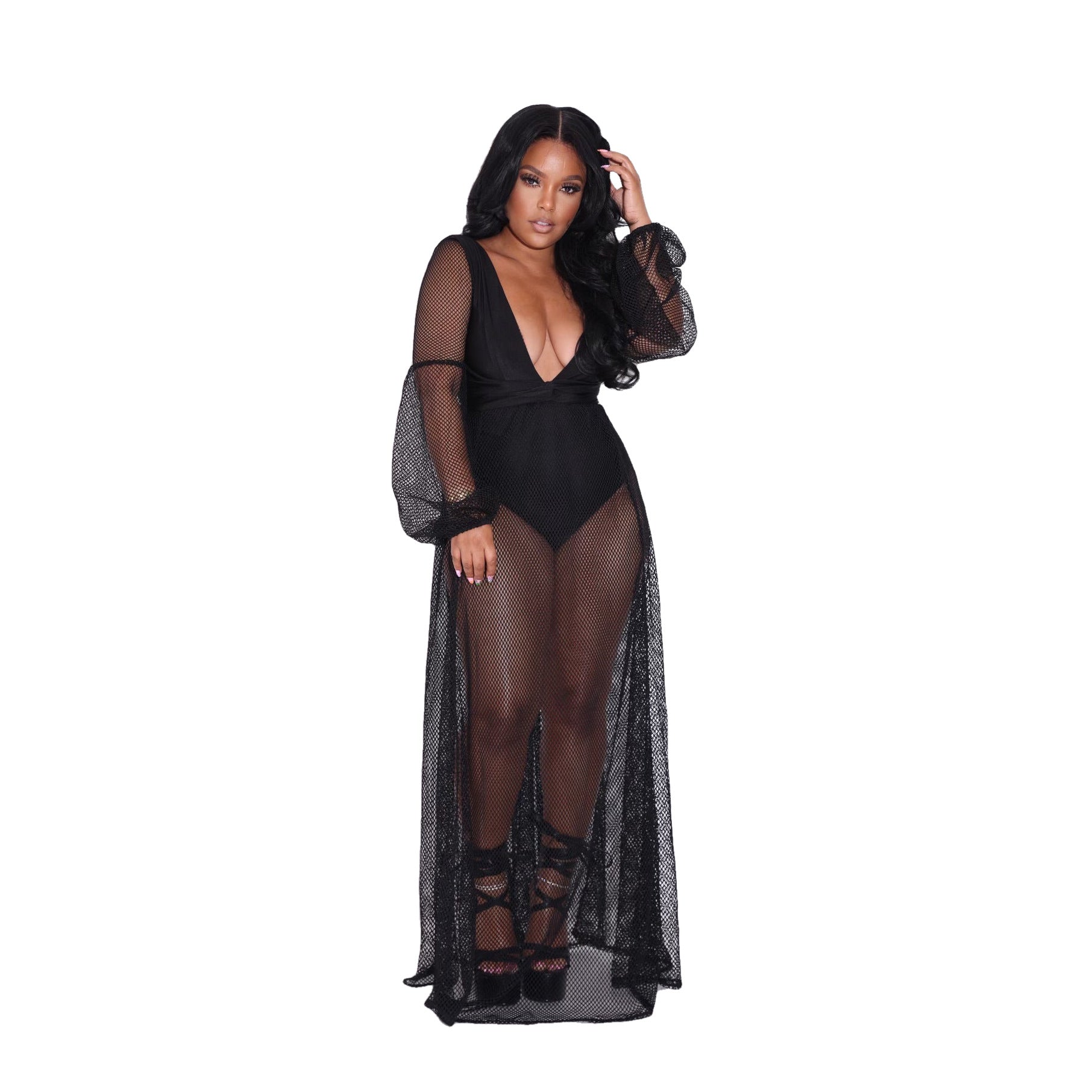 Women Clothing Mesh Jumpsuit Sexy V-neck Swimsuit Jumpsuit Beach Sun Protection Summer