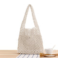 Solid Color Net Pocket Hand-Woven Bag Mori Hand-Tied Cotton Thread Hand-Carrying Shoulder Vacation Beach Bag
