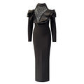 Sexy Strapless Rhinestone Bandage One Piece Dress Elegant Ruffle Long Sleeve Formal Dress