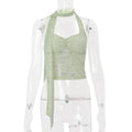 Women Clothing Summer Sexy Lace See through Decorative Ribbon Short Halterneck Vest Top