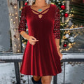 Women Clothing Solid Color V-neck Long Sleeve Sequin Casual Dress Women