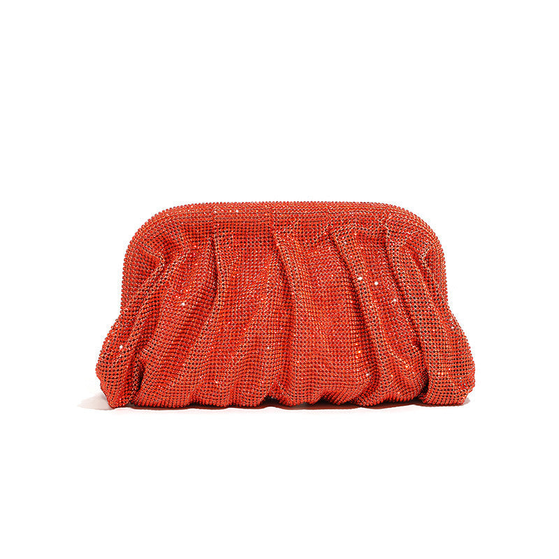 Rhinestone Cloud Bag Pleated Women Bag Texture High End Cosmetic Bag Niche Messenger Bag
