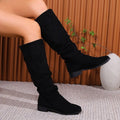 Pile Suede Slip on Knee High Boots Women High round Head Solid Color Thick Heel Flat Boots