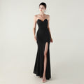 Wrapped Chest Folding Heart Shaped Collar Evening Dress Back Cross Strap Slimming Cocktail Bridesmaid Dress