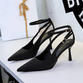 Sexy Leopard Print Stiletto Heels Women Pointed Toe Satin Hollow Out Cutout out Strap Classy Shoes