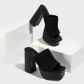 Summer Women Knitted Fashionable Chunky Heel Waterproof Platform Outdoor Street Catwalk Show Peep Toe Slippers
