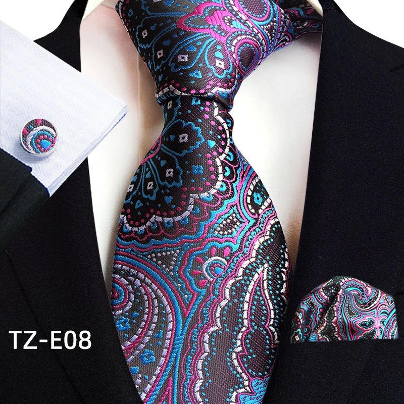 Men's Paisley Tie Square Scarf Pocket Square Cufflinks Three-piece Set
