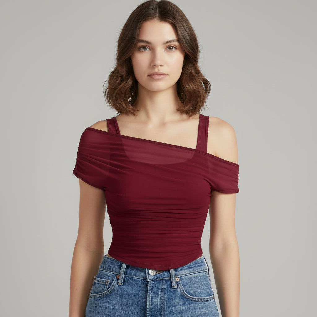 Ruched Mesh Crop Top