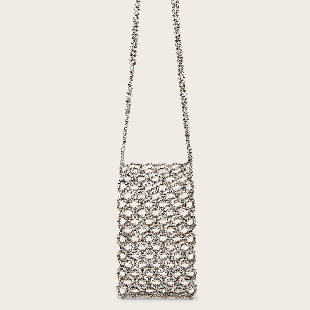 Summer Silver Electroplated Acrylic Hand Woven Beads Hollow Out Cutout Bag Trend Phone Crossbody Bag