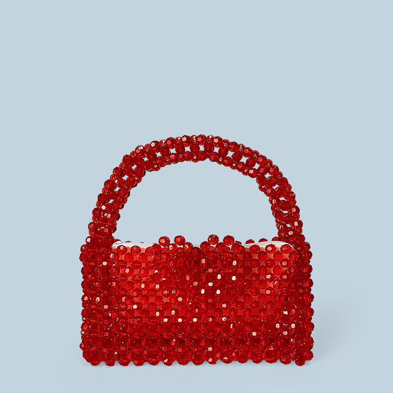 French Casual Socialite High Sense Beaded Weave Love Buckle Portable Acrylic Bag