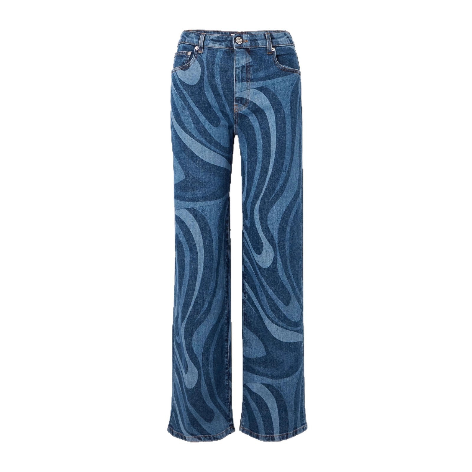 Autumn Casual Water Ripple Printing Straight Leg Denim Trousers