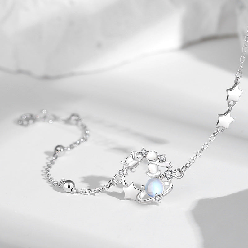Sterling Sier Rose Planet Moonstone Design Bracelets