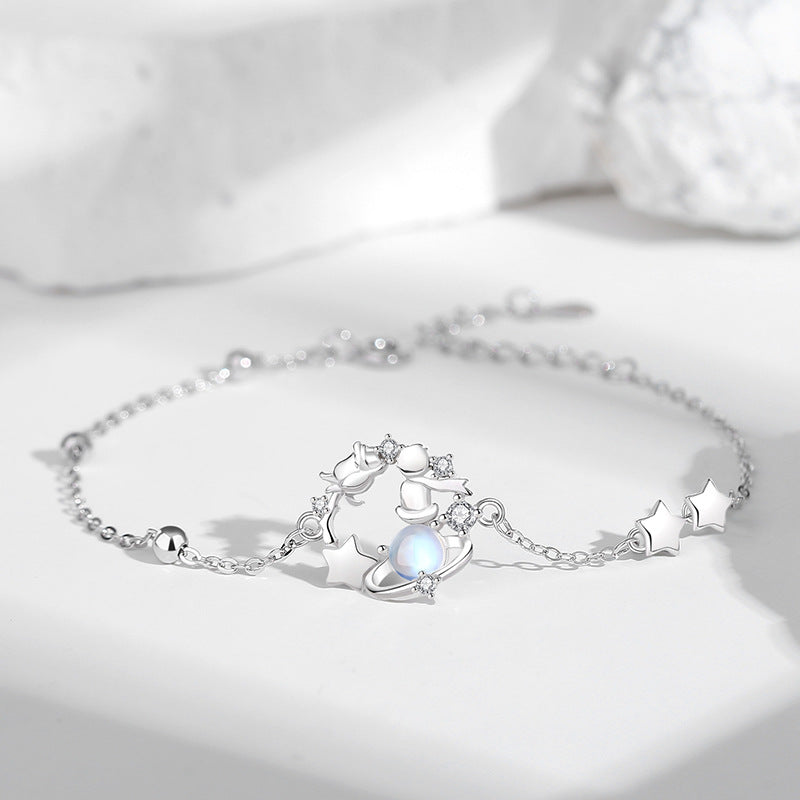Sterling Sier Rose Planet Moonstone Design Bracelets