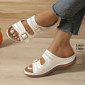 Carved Belt Buckle Platform Slippers Women Wedge Lightweight Outdoor Slippers