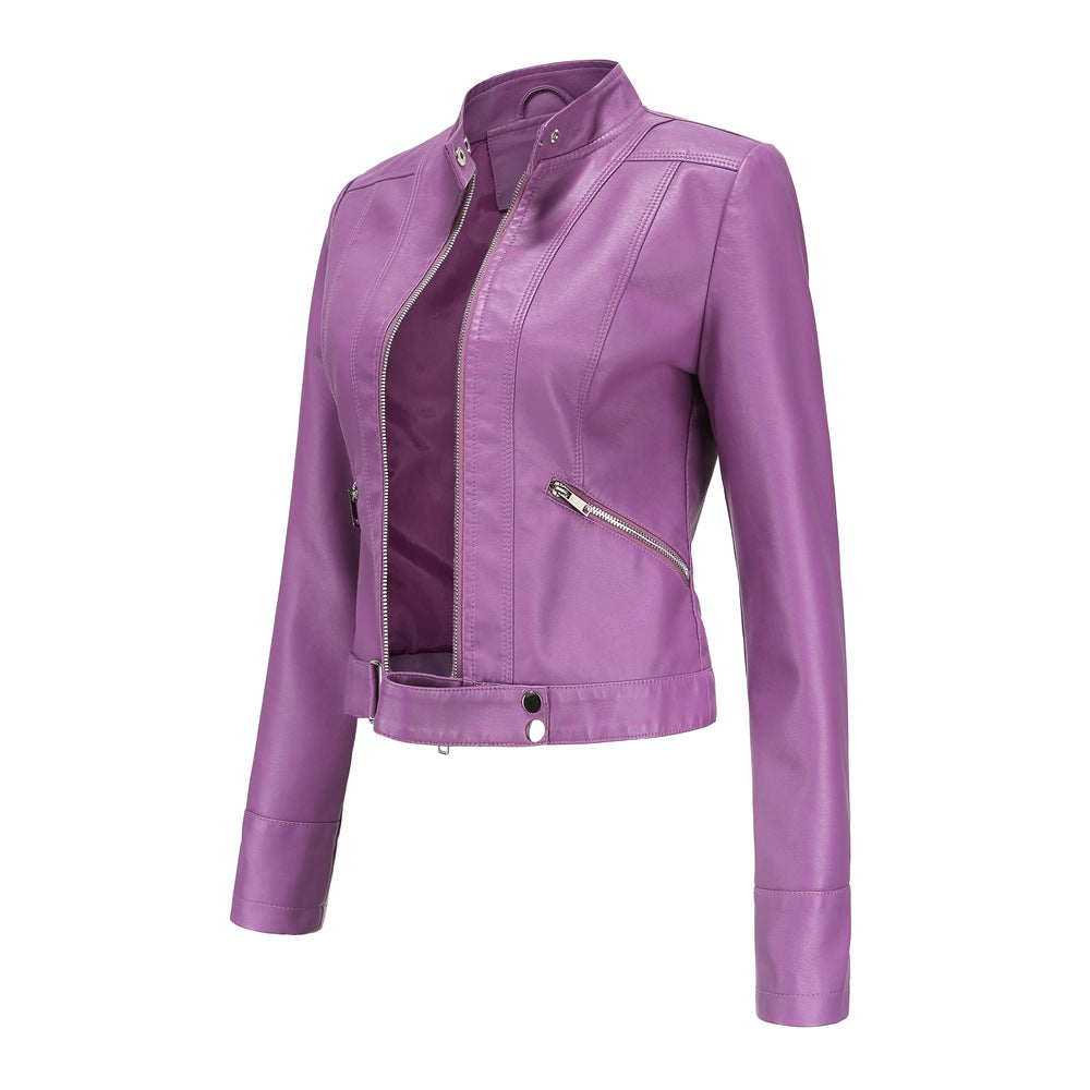 New Leather Coat Women Short Jacket Spring Autumn Stand Collar Lady Leather Jacket Women Clothing Thin Leather Coat