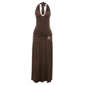 Women Clothing Summer Sexy Halter Strap Backless Slim Fit Fold Split Dress