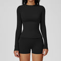 Sollinarry Brushed Long Sleeve Yoga Clothes round Neck Slim Fitness Clothes Outdoor Running Sport Long Sleeve T shirt