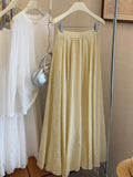 Ice Tencel Cotton Linen Texture Pleated Skirt Women Summer Drape Casual Swing A line Umbrella Skirt Long Skirt