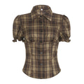 Korean Sweet Girl Preppy Plaid Puff Sleeve Shirt Irregular Asymmetric Hem Waist Slimming Single Breasted Cardigan Top Skirt Sets