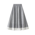Plaid Skirt Women Spring Summer Loose Casual Elastic Waist Mid Length Lace Edge Patchwork A line Skirt