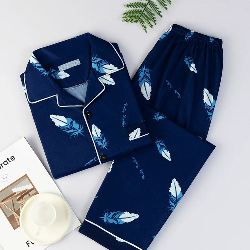 Men's Pajamas Sleepwear Long Sleeves Pants Two-piece Set Pure Cotton