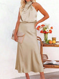 Spring Summer Long Satin Dress Women Clothing Sleeveless Satin Dress