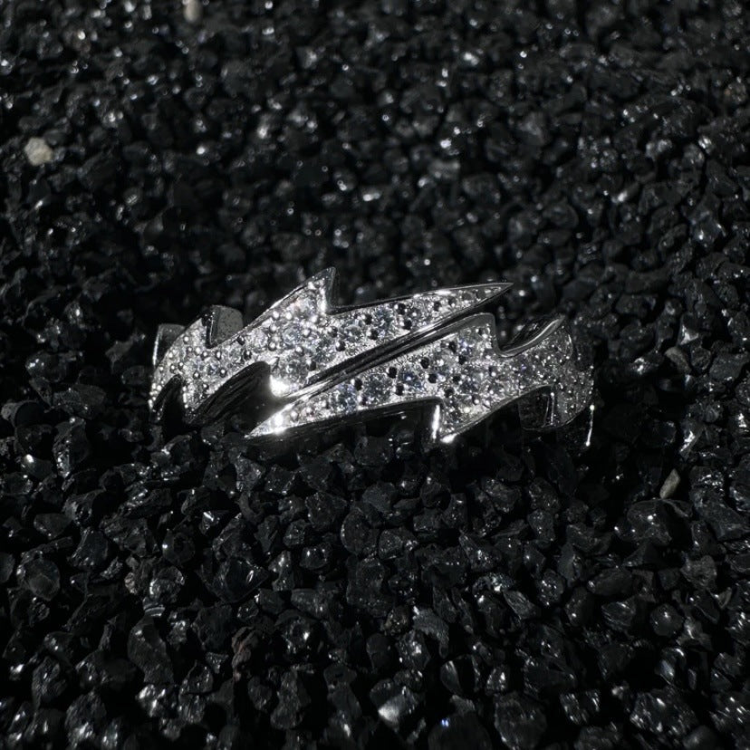Men's Diamond Lightning Trendy Irregular Ecg Index Rings