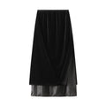Women Retro Design Stitching Mesh Skirt Autumn A line Velvet Split Straight Skirt