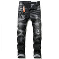Men's Black And Gray Paint Hole Zipper Decorations Jeans