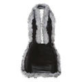 Women Clothing Autumn Winter Sexy Fur Stitching Faux Leather Halter Deep V Plunge neck Dress Women