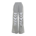 Fall Women Clothing Solid Color Personalized Ripped Sweatpants Sports Casual High Waist Wide Leg Pants Women