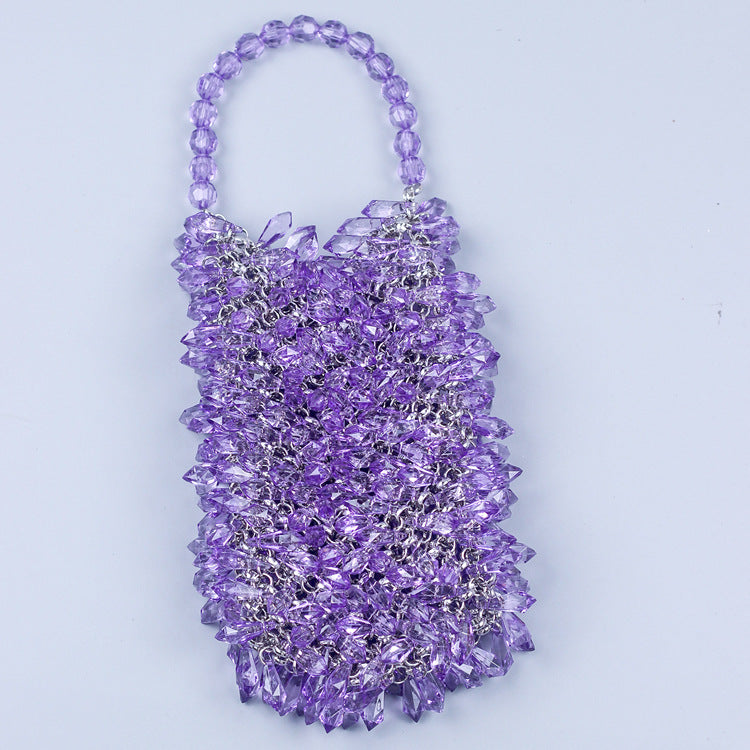 Hand Woven Multi Color Optional Niche Acrylic Transparent Water Drop Beads Chain Cell Phone Tote