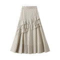 Ruffled Floral Chiffon Skirt Women Summer High Waist Slimming Mid Length A line Skirt
