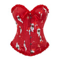 Christmas Holiday Party Dress Cartoon Santa Claus Pattern Boning Corset Lace Tight Fitting Cinched Christmas Corset