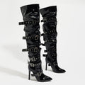 High Heel Zipper over the Knee Pointed Willow Ding Knight Boots Women Belt Buckle Locomotive Punk Stiletto Heel Long Tube