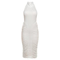 Summer Women Pleated Sexy Halter Backless Elegant Slim Sheath Dress