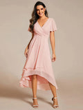 Ruffle Sleeve Pleated Midi Dress - V-Neck A-Line